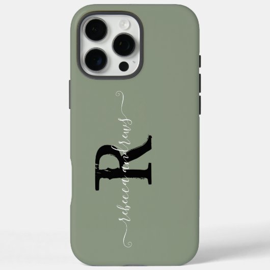 Elegante Sage Green initieert monogram scriptnaam Case-Mate iPhone Case (Achterkant)