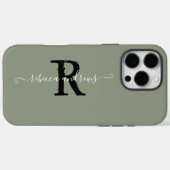 Elegante Sage Green initieert monogram scriptnaam Case-Mate iPhone Case (Achterkant (horizontaal))
