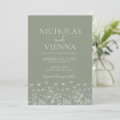 Elegante Sage Green Minimalist Boho Floral Wedding Kaart (Staand voorkant)