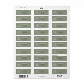 Elegante Sage Green Monogram Bruiloftsadreslabel Etiket (Full Sheet)