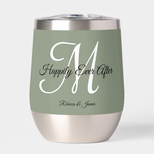 Elegante Sage Green Monogram nog lang en gelukkig (Voorkant)