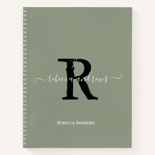 Elegante Sage Green Monogram Script Initiaal Sketc Notitieboek (Voorkant)