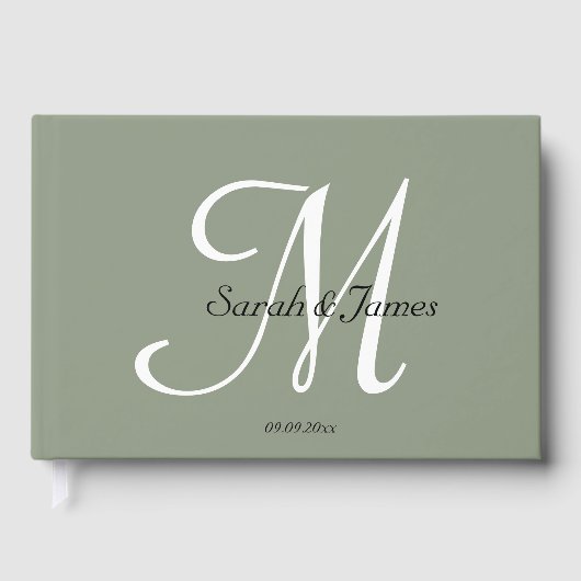 Elegante Sage Green Monogram Script Wedding Party Gastenboek (Voorkant)