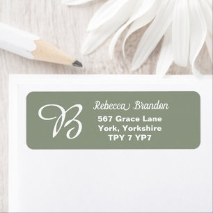 Elegante Sage Green Naam Monogram Retouradres Etiket