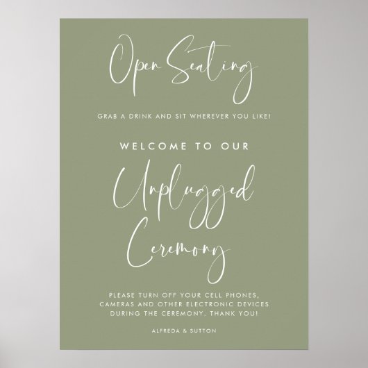 Elegante Sage Green Open zitplaatsen Unplugged cer Poster (Voorkant)