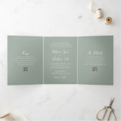 Elegante Sage Green QR Code Moderne bruiloft Drieluik Uitnodiging (Binnen)