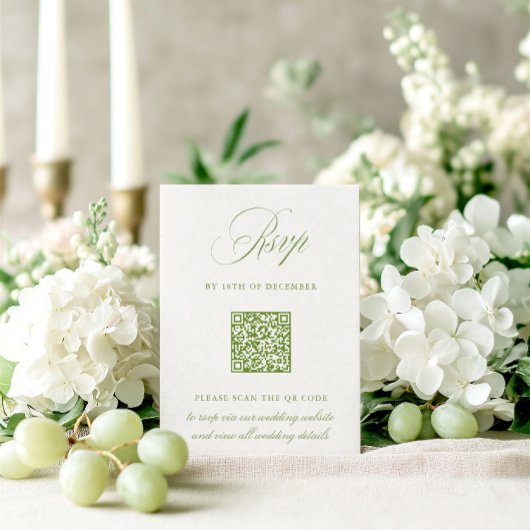 Elegante Sage Green QR Code RSVP Wedding Kaart