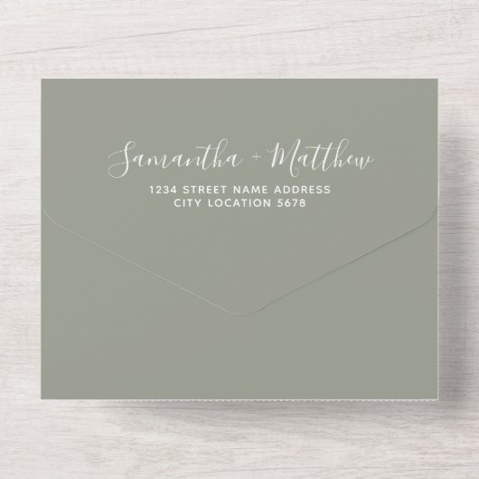 Elegante Sage Green Rustieke Boheemse bruiloft All In One Uitnodiging (Achterkant)