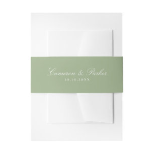 Elegante Sage Green Script Namen bruiloft Uitnodigingen Wikkel