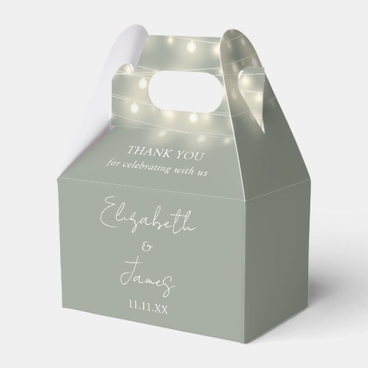 Elegante Sage Green String Lights bruiloft Dank u Bedankdoosjes (Voorkant Zijde)