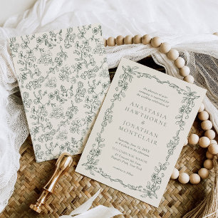 Elegante Sage Green Victoriaans bruiloft Kaart