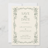 Elegante Sage Green Victoriaans bruiloft Save The Date (Voorkant)
