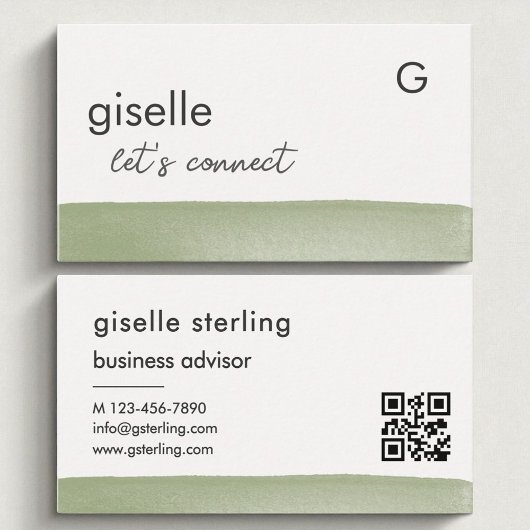 Elegante Sage Green Waterverf QR-code Visitekaartje