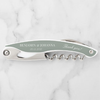 Elegante Sage Green Wedding Bedankt Gastfavorieten Kurkentrekker