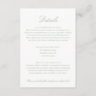 Elegante Sage Green Wedding Details Hotel Info QR Informatiekaartje