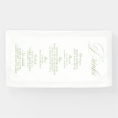Elegante Sage Green Wedding Drinken Bar Menu Banne Spandoek (Horizontaal)