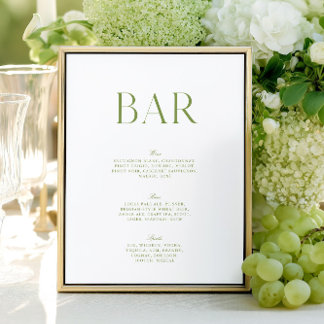 Elegante Sage Groen & Wit 8.5x11 Wedding Bar Teken