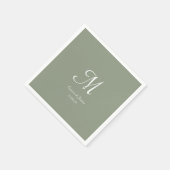 Elegante Sage Groen & Wit Monogram Trouwfeest Servet (Hoek)