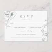 Elegante Sage Groene Bloementuin Bruiloft RSVP Informatiekaartje (Voorkant)