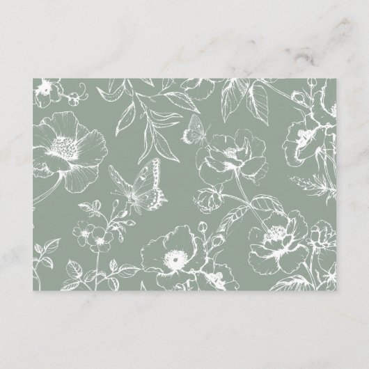 Elegante Sage Groene Bloementuin Bruiloft RSVP Informatiekaartje (Achterkant)