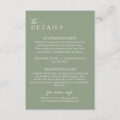 Elegante Sage Groene Boho Moderne Bruiloft Details Informatiekaartje (Voorkant)