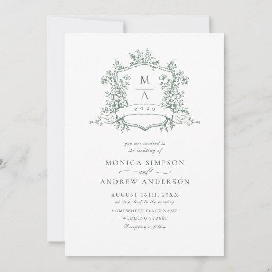 Elegante Sage Groene Franse Tuin Huwelijk QR code Kaart (Voorkant)