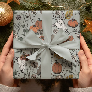 Elegante Sage Groene Herfst Oogst en Koe Skulls Cadeaupapier