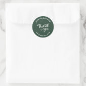 Elegante Sage Groene Kalligrafie Dank u Bruiloft Ronde Sticker (Tas)