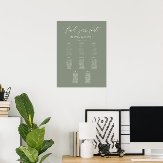 Elegante Sage Groene Kleur 8 tafel Zitgrafiek Poster (Thuiskantoor)