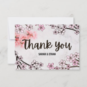 Elegante Sakura Kersenbloesem en marmeren bruiloft Bedankkaart