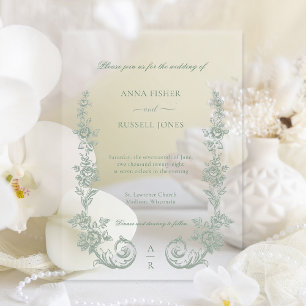 Elegante Salie Barokrozen Bruiloft Vellum Uitnodigingen
