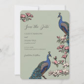 Elegante salie bloemenpauw bruiloft save the date (Voorkant)