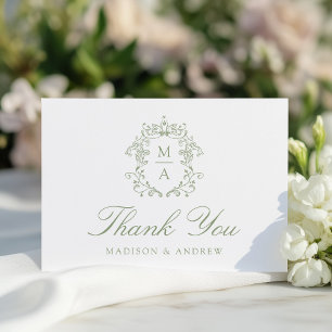 Elegante Salie Chinoiserie Monogram Wapen Huwelijk Bedankkaart