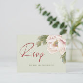 Elegante salie en blush pioenroos bloem RSVP Briefkaart (Staand voorkant)