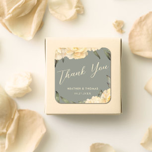 Elegante salie groen gele bloem Dank u Vierkante Sticker