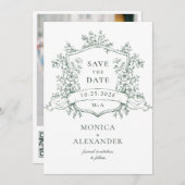 Elegante Salie Groene Franse Tuin Bloemen Bruiloft Save The Date (Voorkant / Achterkant)