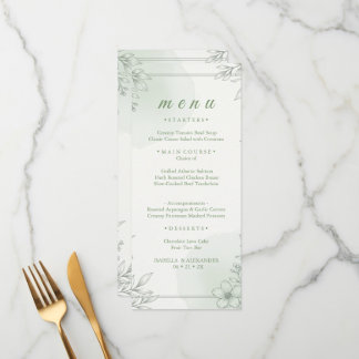 Elegante Salie Groene Lijn Kunst Bloemendiner Menu