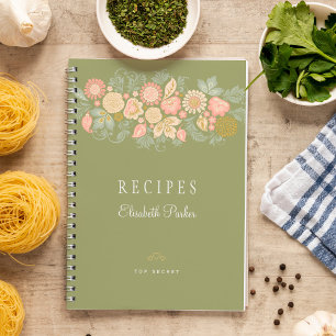 Elegante salie groene pastel bloemrijke kookboek r notitieboek