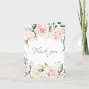 Elegante Salie Groene Roze Roze Bloemige Trouw Bedankkaart