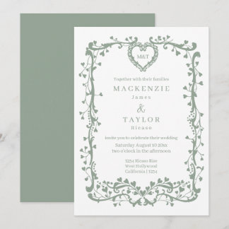 Elegante Salie Groene Trouw Franse Frame Hart Kaart