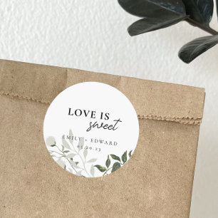 Elegante Salie Groene Witte Bloemige Trouwgunst Ronde Sticker