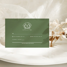 Elegante Salie Monogram Wapen Trouwdag RSVP Kaartje