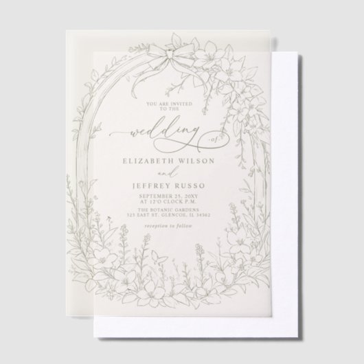 Elegante salie tuin coquette bruiloft vellum uitnodigingen (Offset)