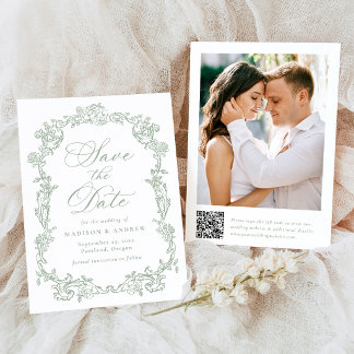 Elegante Salie Victoriaanse Bloemencode QR Huwelij Save The Date