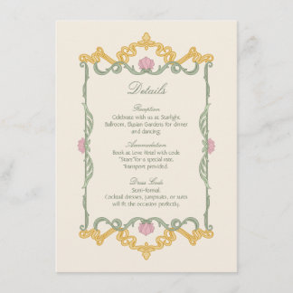 Elegante saliegroen en gouden Art Nouveau Informatiekaartje