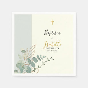 Elegante Saliegroen Gouden Eucalyptus Doopfeest Servet