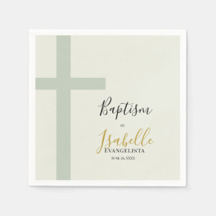 Elegante Saliegroen Gouden Minimale Kruis Doop Servet