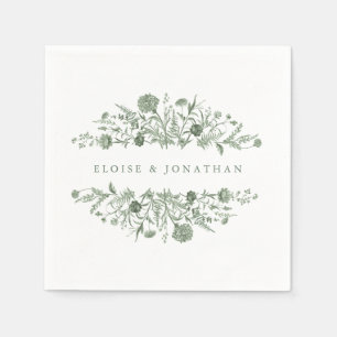 Elegante saliegroen vintage klassieke bloemen brui servet