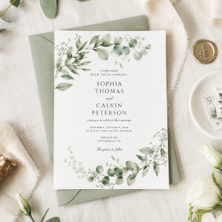 Elegante Saliegroene Aquarel Eucalyptus Bruiloft Kaart