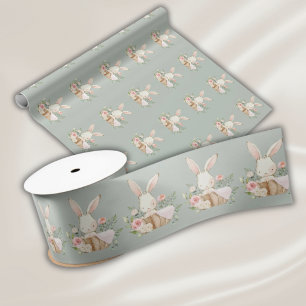 Elegante saliegroene aquarel konijn baby lint
